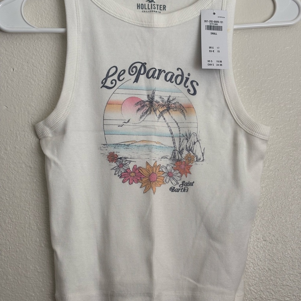 Hollister White Tank Top with Tropical Print
